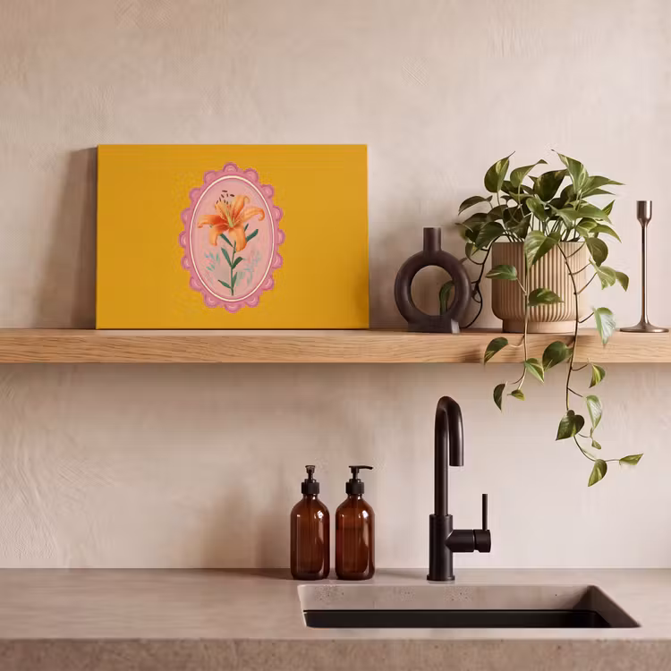 Canvas schilderij - Lelie - Oranje - Lijst - Ovaal — 3