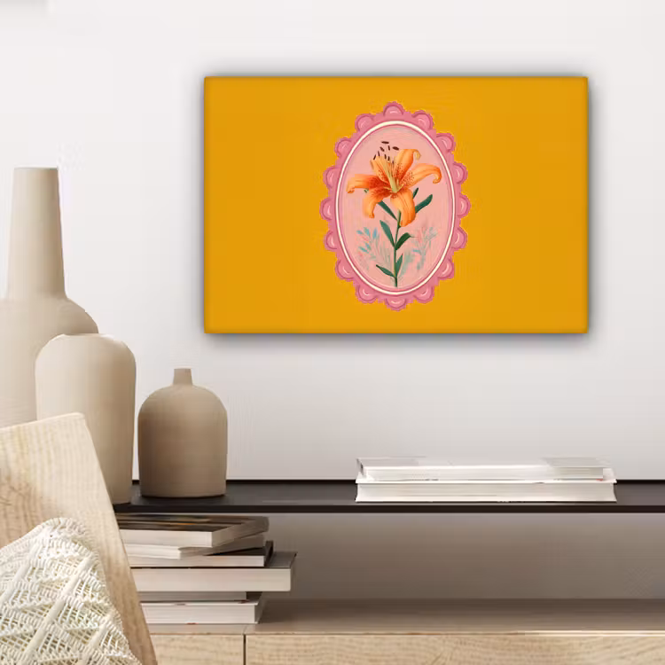 Canvas schilderij - Lelie - Oranje - Lijst - Ovaal — 5