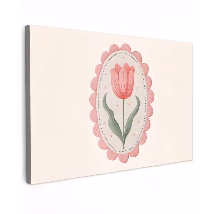 Canvas schilderij - Tulp - Lijst - Ovaal - Illustratie — 1