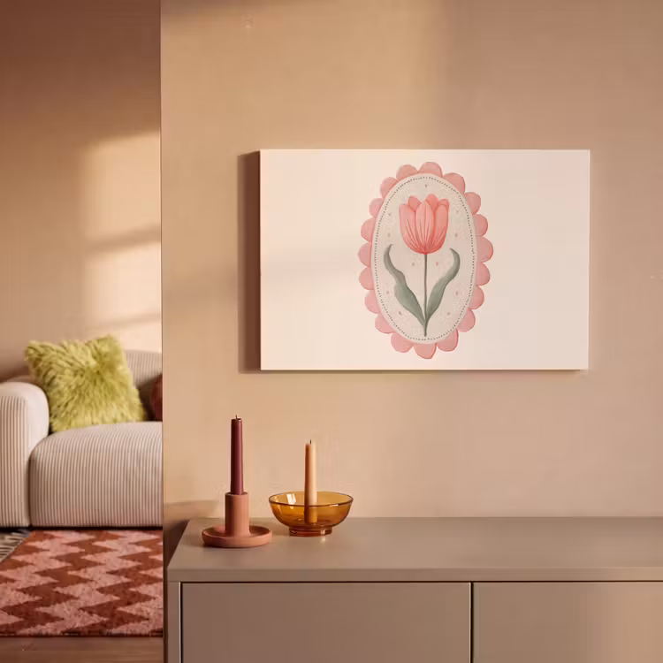 Canvas schilderij - Tulp - Lijst - Ovaal - Illustratie — 2