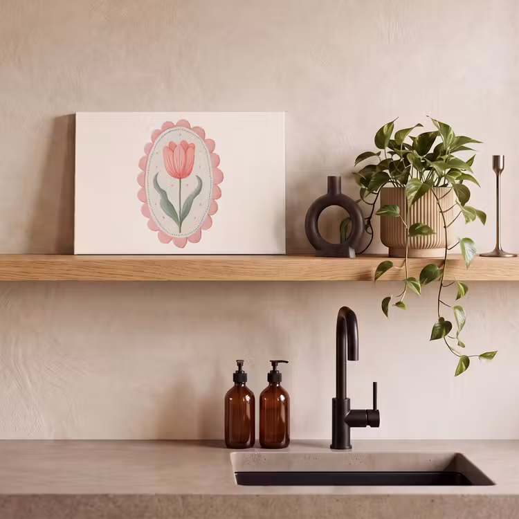 Canvas schilderij - Tulp - Lijst - Ovaal - Illustratie — 3