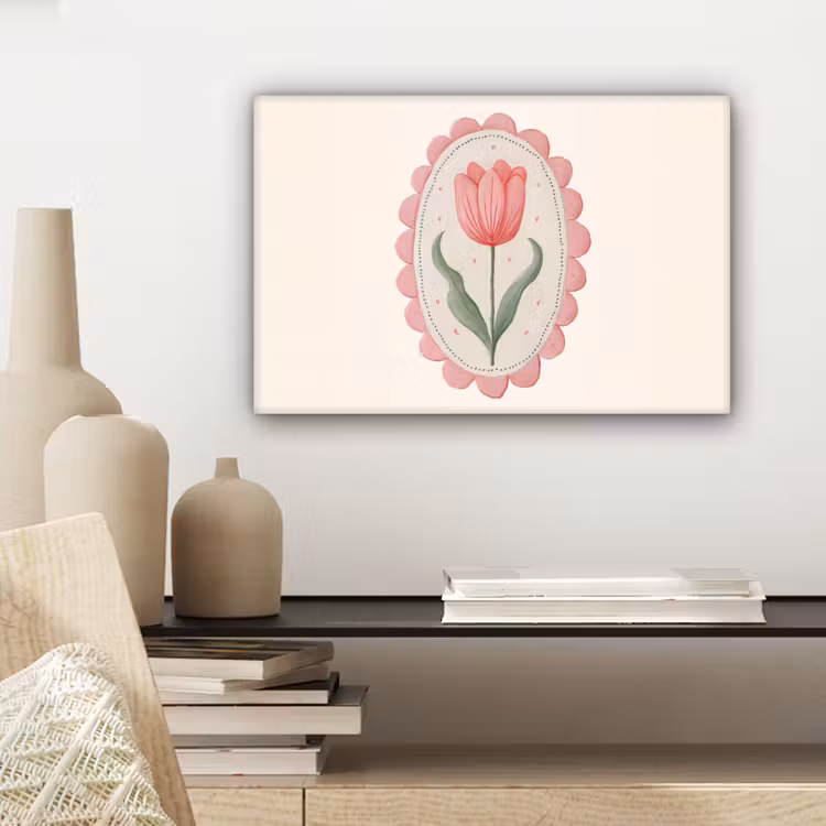 Canvas schilderij - Tulp - Lijst - Ovaal - Illustratie — 5