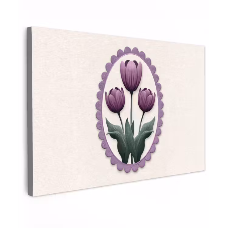 Canvas schilderij - Tulpen - Paars - Lijst - Bladeren — 1