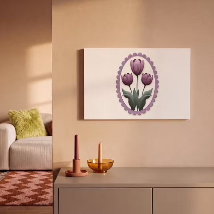 Canvas schilderij - Tulpen - Paars - Lijst - Bladeren — 2