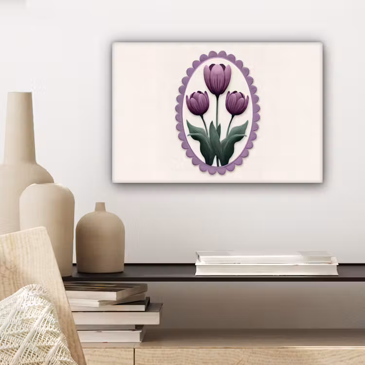 Canvas schilderij - Tulpen - Paars - Lijst - Bladeren — 5