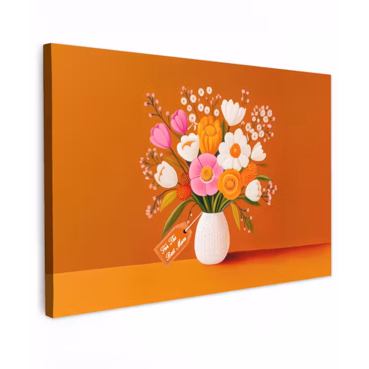 Canvas schilderij - Vaas - Bloemen - Oranje — 1