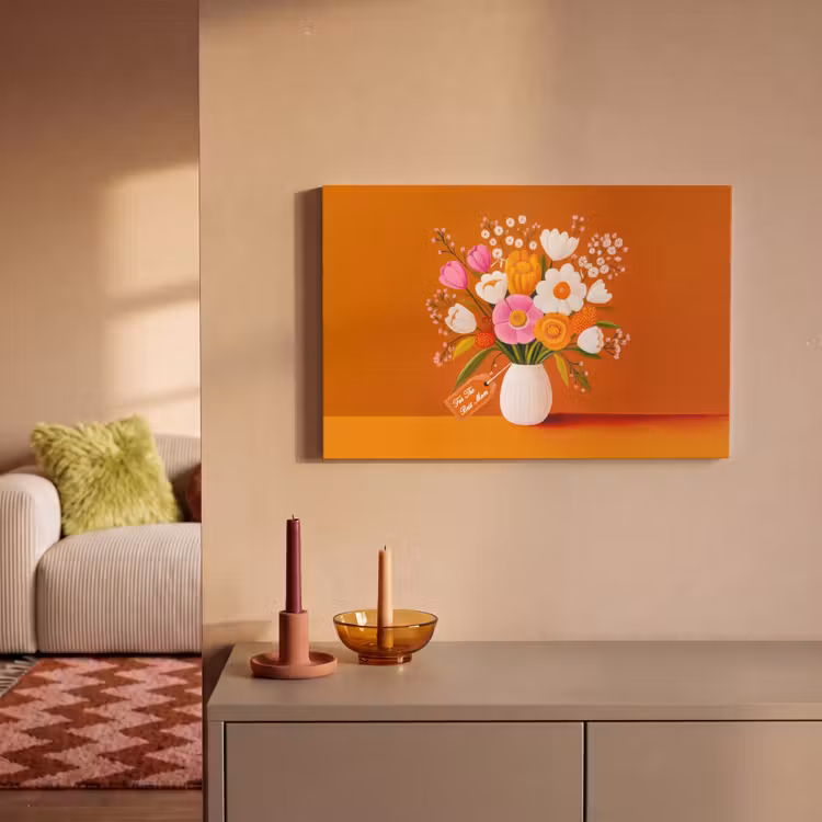 Canvas schilderij - Vaas - Bloemen - Oranje — 2