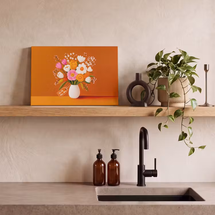 Canvas schilderij - Vaas - Bloemen - Oranje — 3