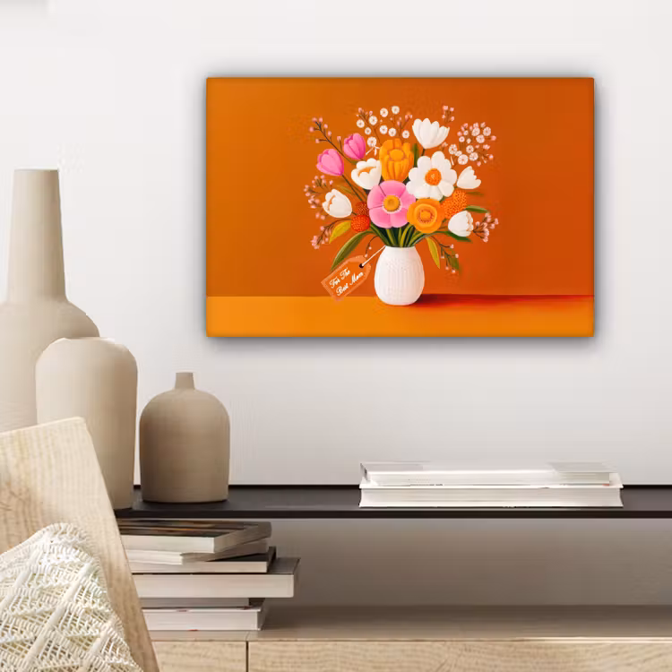 Canvas schilderij - Vaas - Bloemen - Oranje — 5