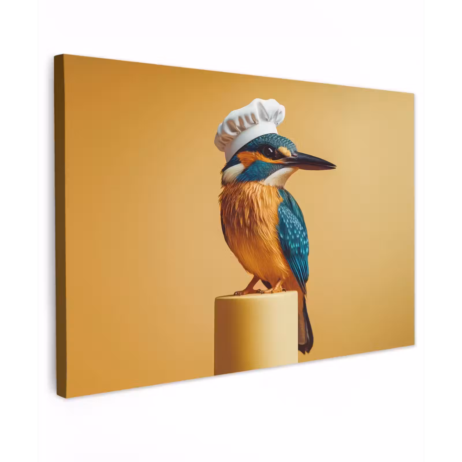 Canvas schilderij - Ijsvogel - Pilaar - Koksmuts - Vogel — 1