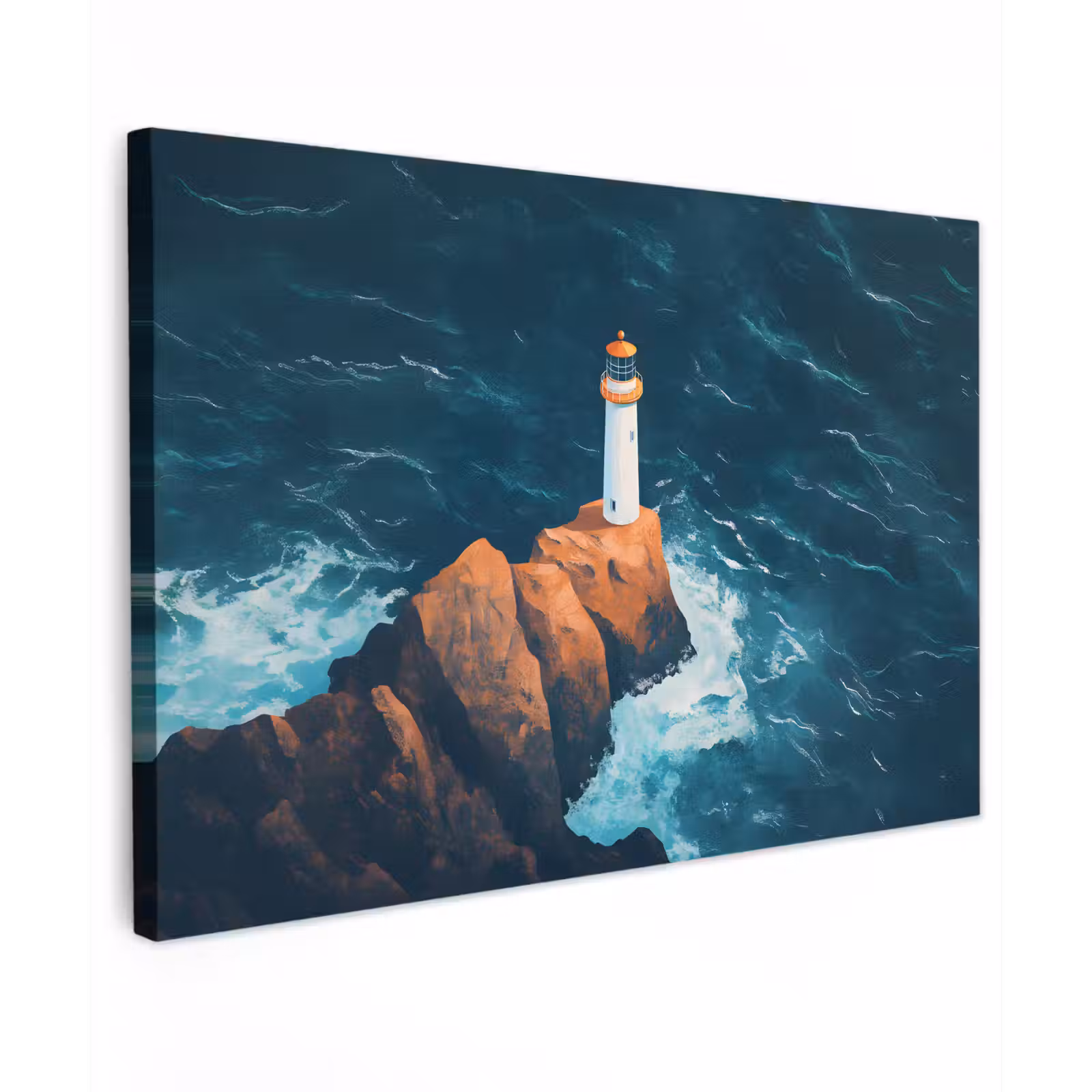 Canvas schilderij - Vuurtoren - Rots - Zee - Golven — 1