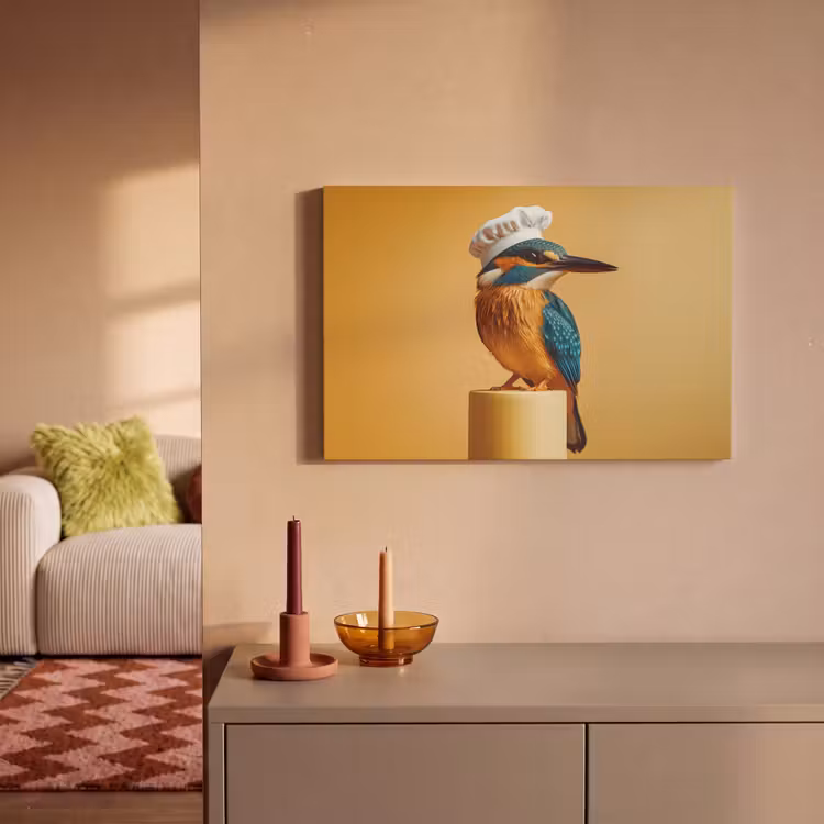 Canvas schilderij - Ijsvogel - Pilaar - Koksmuts - Vogel — 2