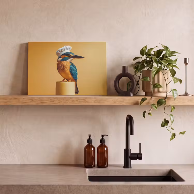 Canvas schilderij - Ijsvogel - Pilaar - Koksmuts - Vogel — 3