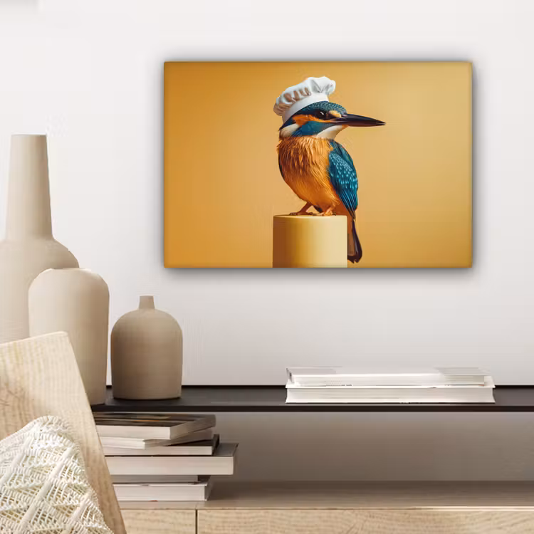Canvas schilderij - Ijsvogel - Pilaar - Koksmuts - Vogel — 5