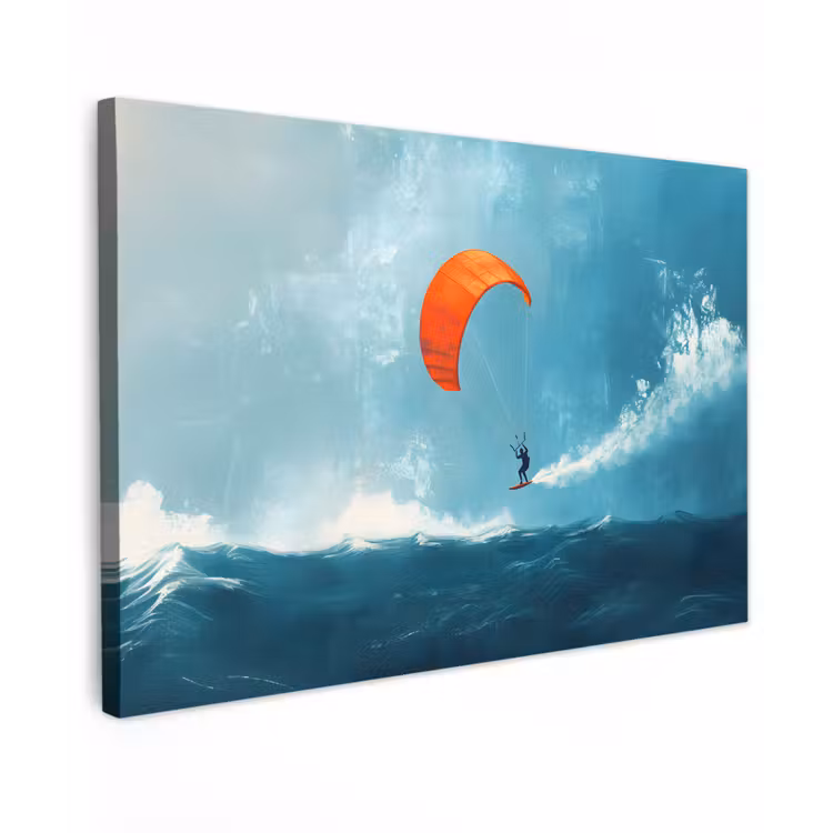 Canvas schilderij - Kitesurfer - Oranje - Zee - Lucht — 1