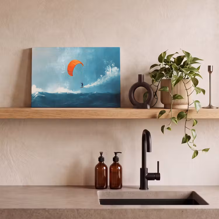 Canvas schilderij - Kitesurfer - Oranje - Zee - Lucht — 3