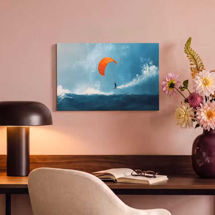 Canvas schilderij - Kitesurfer - Oranje - Zee - Lucht — 4