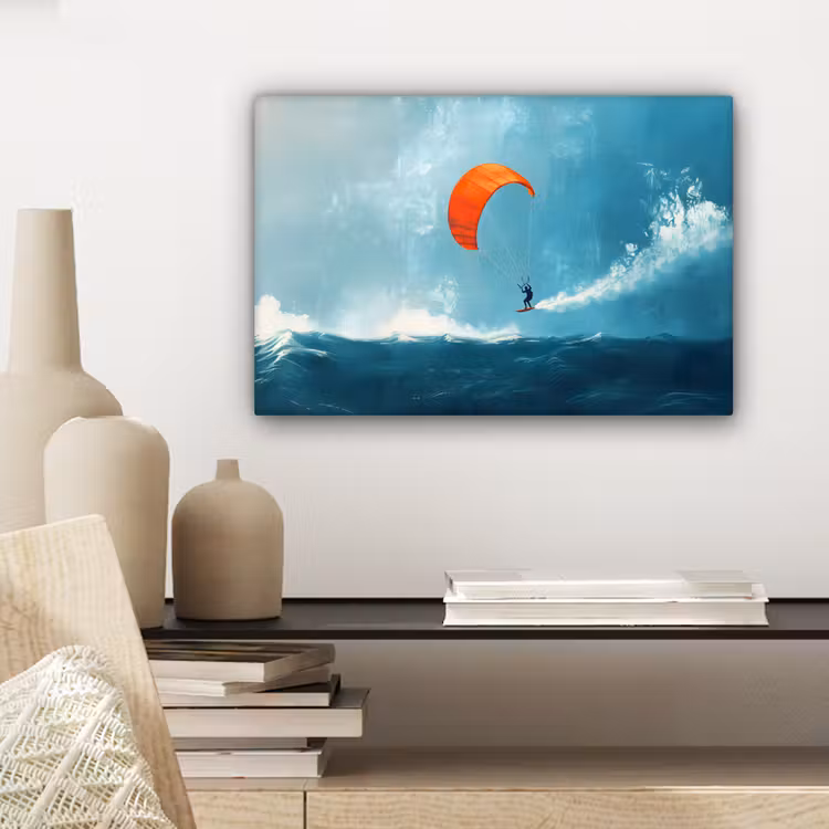 Canvas schilderij - Kitesurfer - Oranje - Zee - Lucht — 5