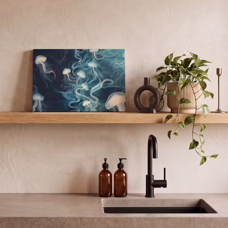 Canvas schilderij - Kwallen - Zee - Wit - Golven — 3