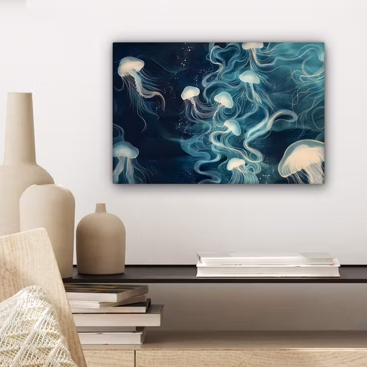 Canvas schilderij - Kwallen - Zee - Wit - Golven — 5
