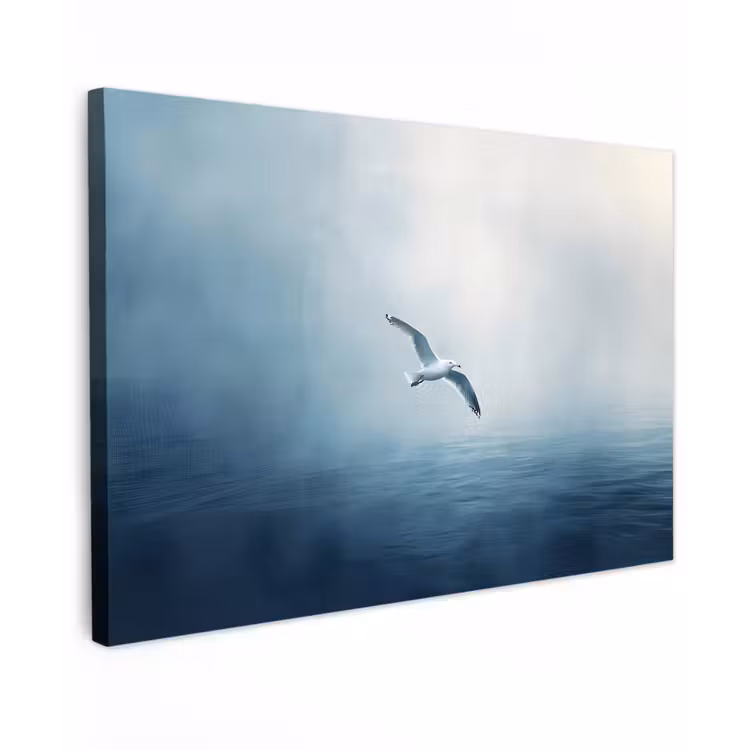 Canvas schilderij - Meeuw - Wit - Zee - Mistig — 1