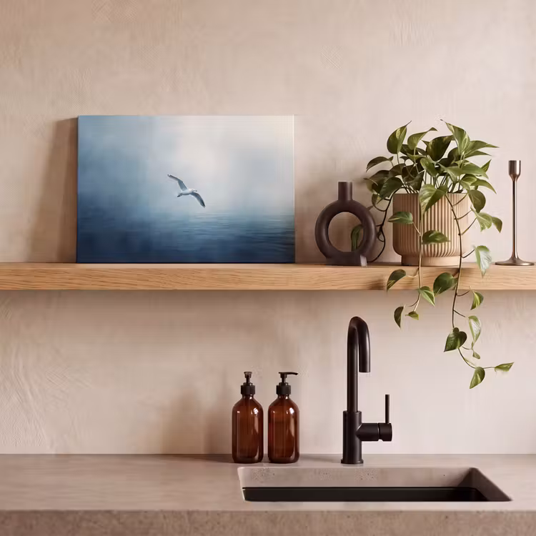 Canvas schilderij - Meeuw - Wit - Zee - Mistig — 3