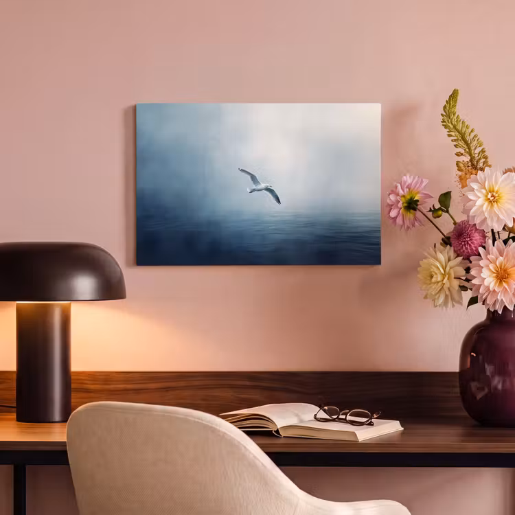 Canvas schilderij - Meeuw - Wit - Zee - Mistig — 4