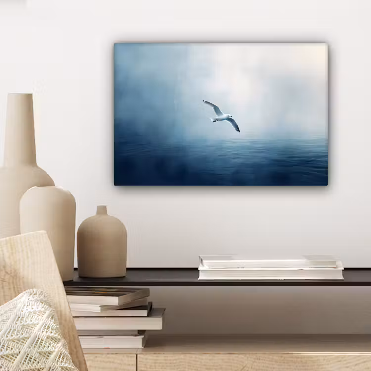 Canvas schilderij - Meeuw - Wit - Zee - Mistig — 5