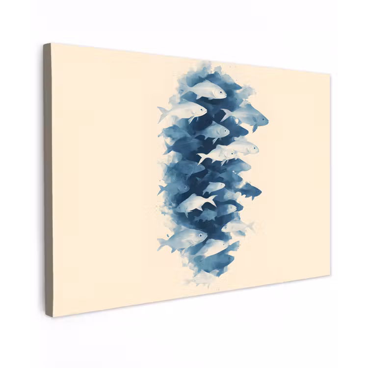 Canvas schilderij - Vissen - Minimalistisch - Blauw — 1