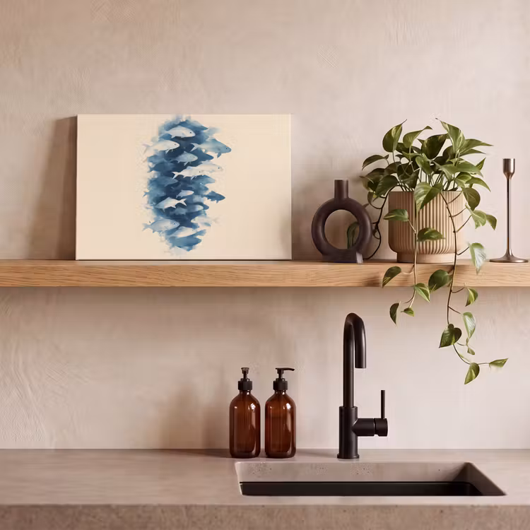 Canvas schilderij - Vissen - Minimalistisch - Blauw — 3