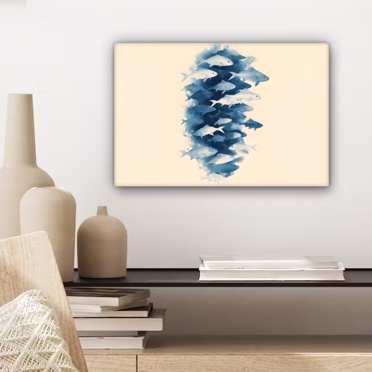 Canvas schilderij - Vissen - Minimalistisch - Blauw — 5