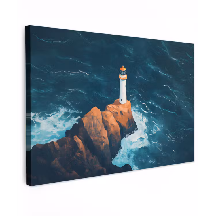 Canvas schilderij - Vuurtoren - Rots - Zee - Golven — 1