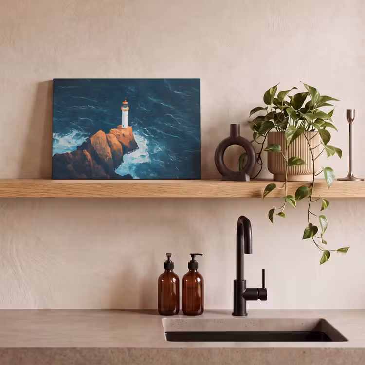 Canvas schilderij - Vuurtoren - Rots - Zee - Golven — 3