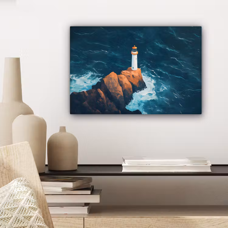 Canvas schilderij - Vuurtoren - Rots - Zee - Golven — 5