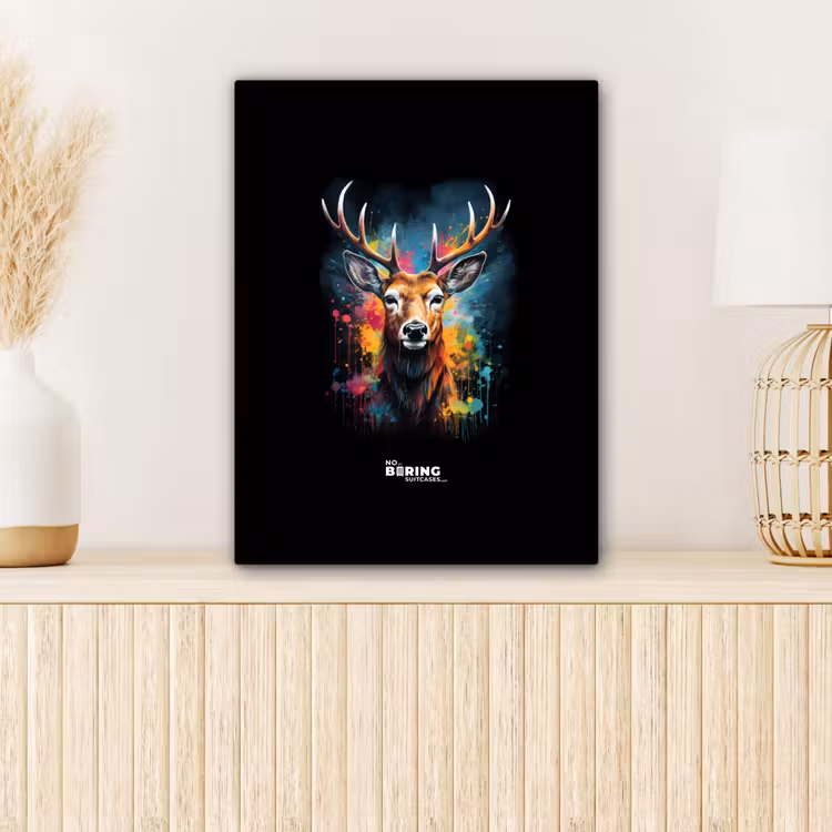 Canvas schilderij - Hert met gewei tussen graffiti spray — 1