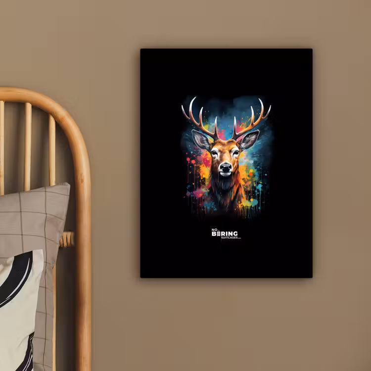 Canvas schilderij - Hert met gewei tussen graffiti spray — 4