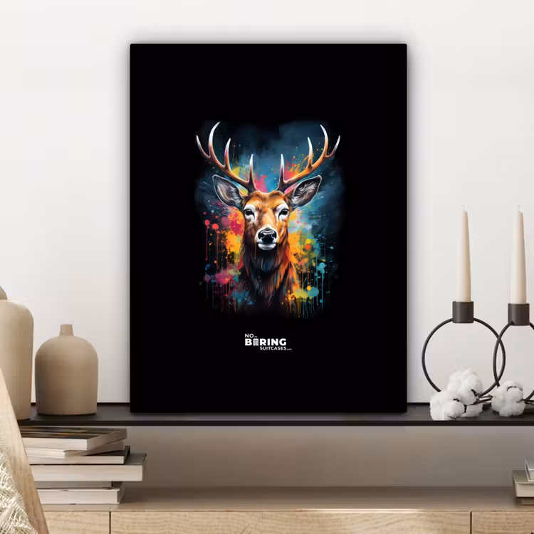 Canvas schilderij - Hert met gewei tussen graffiti spray — 6