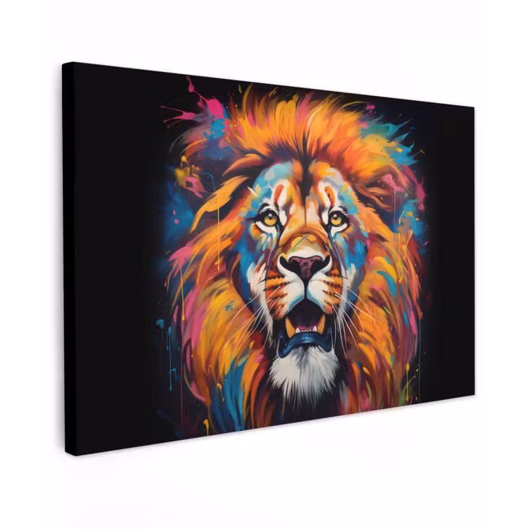Canvas schilderij - Leeuw - Graffiti - Dieren - Zwart — 1
