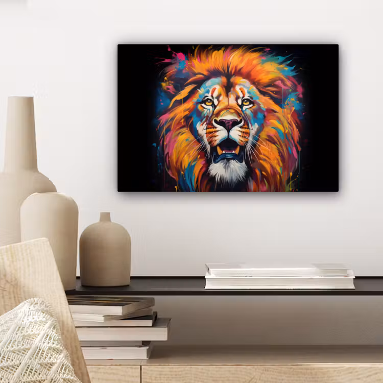 Canvas schilderij - Leeuw - Graffiti - Dieren - Zwart — 5