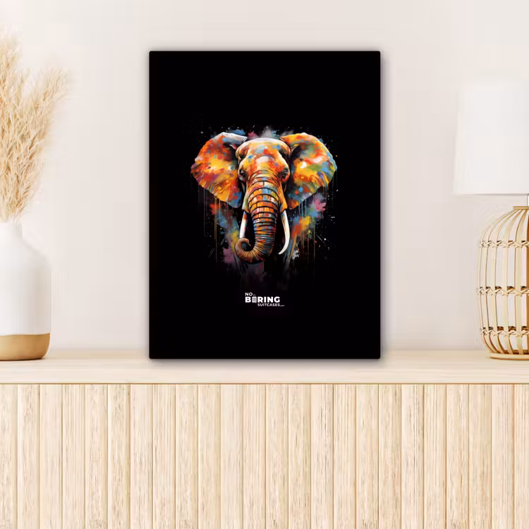 Canvas schilderij - Olifant versierd met kleurrijke spetters — 1