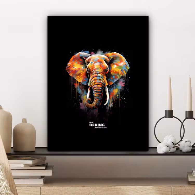 Canvas schilderij - Olifant versierd met kleurrijke spetters — 6