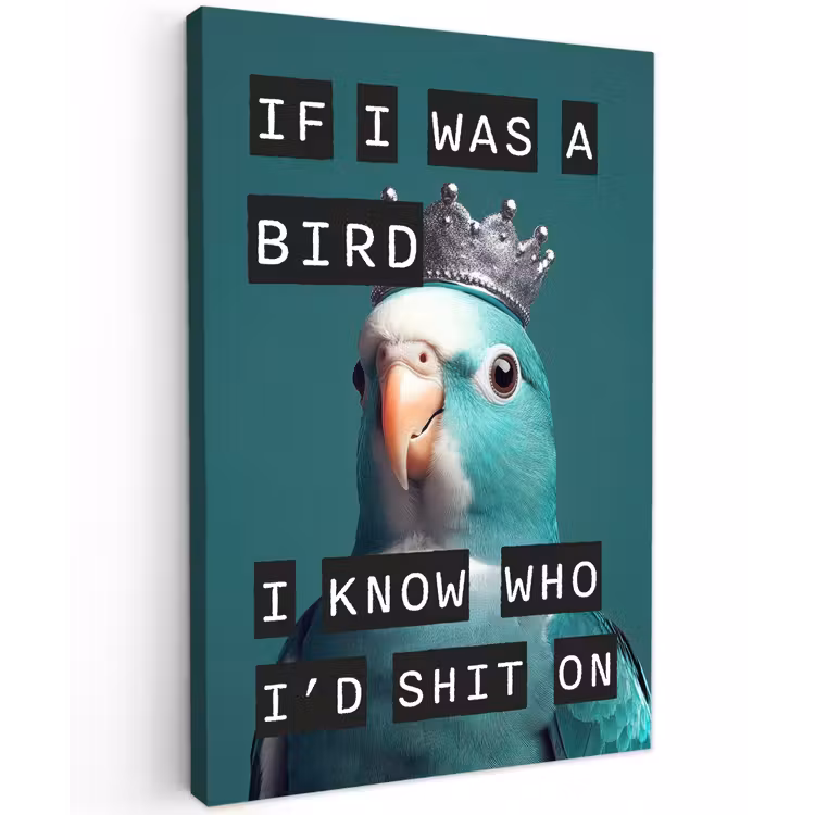 Canvas schilderij - Parkiet - Turquoise - Quotes - Decoratie — 1