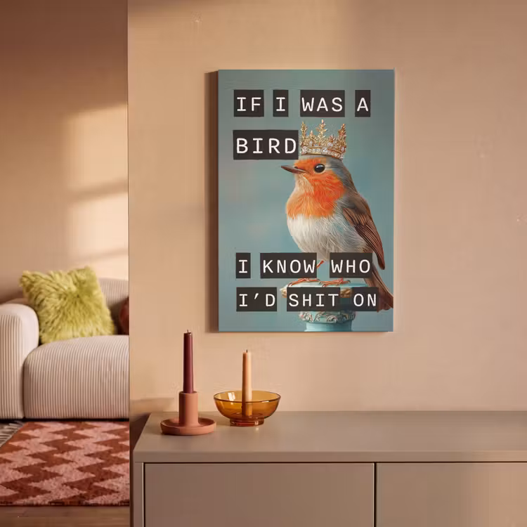 Canvas schilderij - Roodborstje - Vogel - Blauw - Decoratie — 2