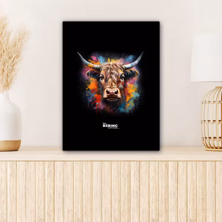Canvas schilderij - Schotse hooglander als graffiti art — 1