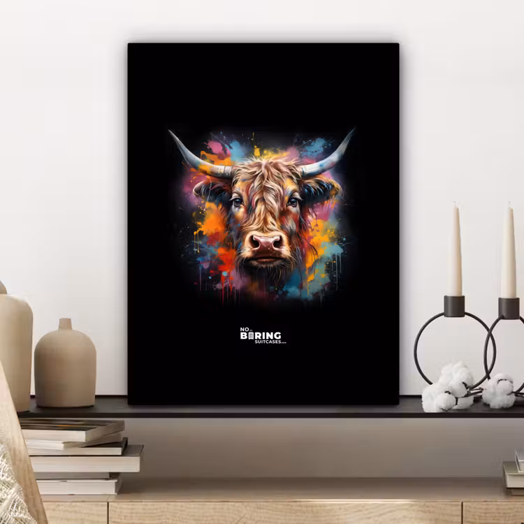 Canvas schilderij - Schotse hooglander als graffiti art — 6