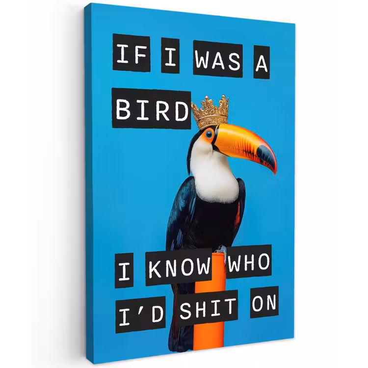 Canvas schilderij - Vogel - Toekan - Blauw - Quotes — 1