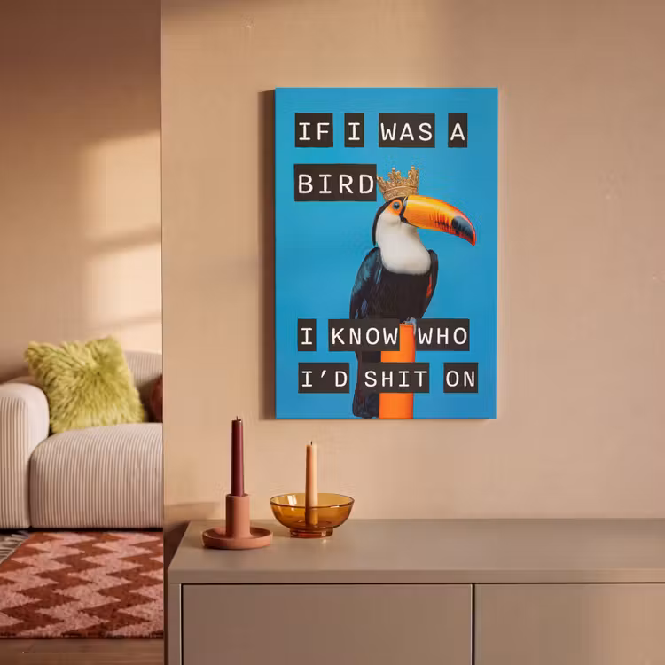 Canvas schilderij - Vogel - Toekan - Blauw - Quotes — 2