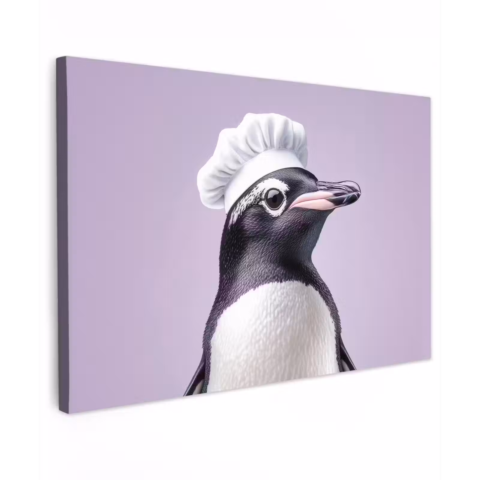 Canvas schilderij - Pinguïn - Koksmuts - Lief - Paars — 1