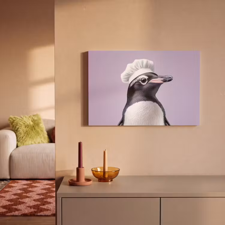 Canvas schilderij - Pinguïn - Koksmuts - Lief - Paars — 2