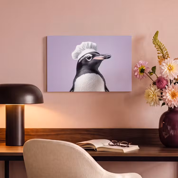 Canvas schilderij - Pinguïn - Koksmuts - Lief - Paars — 4